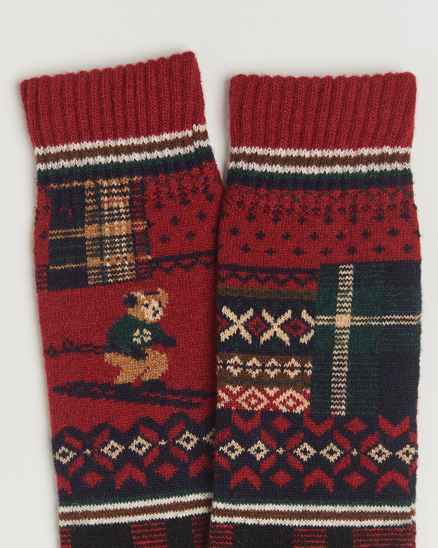 Heren | Ondergoed | Polo Ralph Lauren | Patchwork Bear Lambswool Sock Red Multi