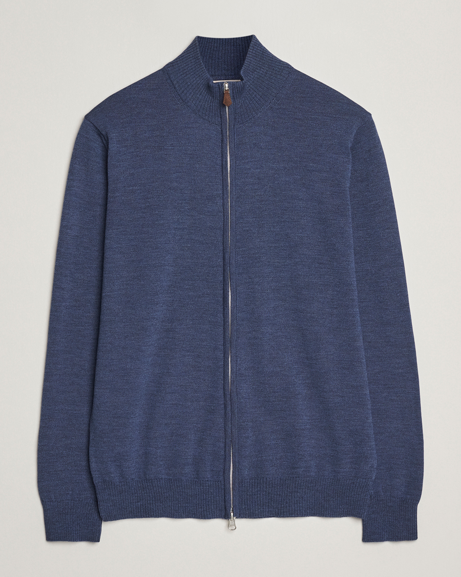 Heren | Truien | Stenströms | Merino Full Zip Denim Blue
