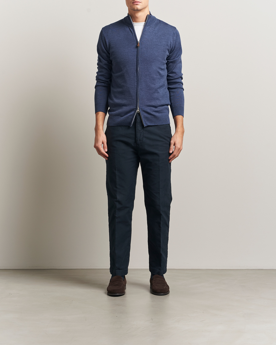 Heren | Truien | Stenströms | Merino Full Zip Denim Blue
