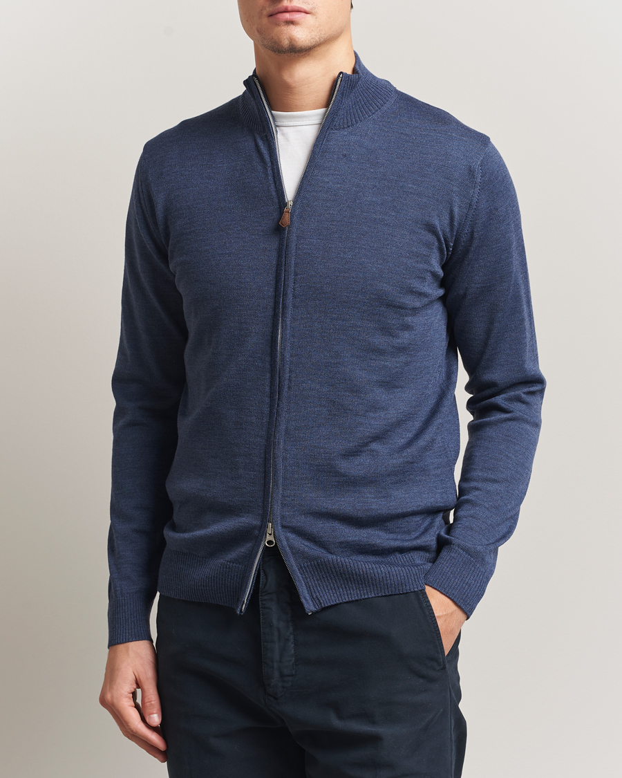 Heren | Truien | Stenströms | Merino Full Zip Denim Blue