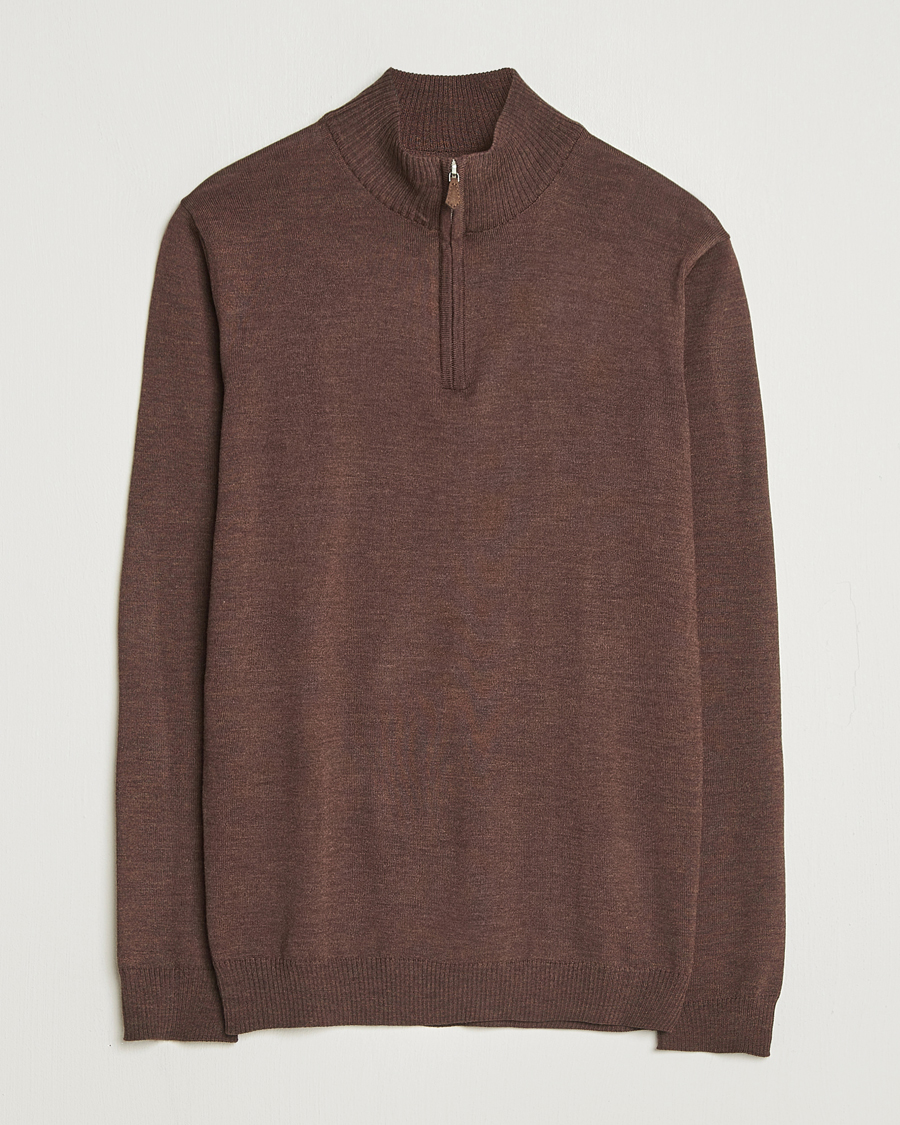 Heren | Truien | Stenströms | Merino Half-Zip Dark Brown