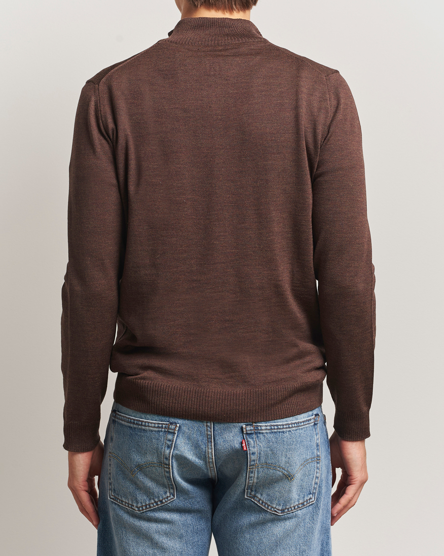 Heren | Truien | Stenströms | Merino Half-Zip Dark Brown
