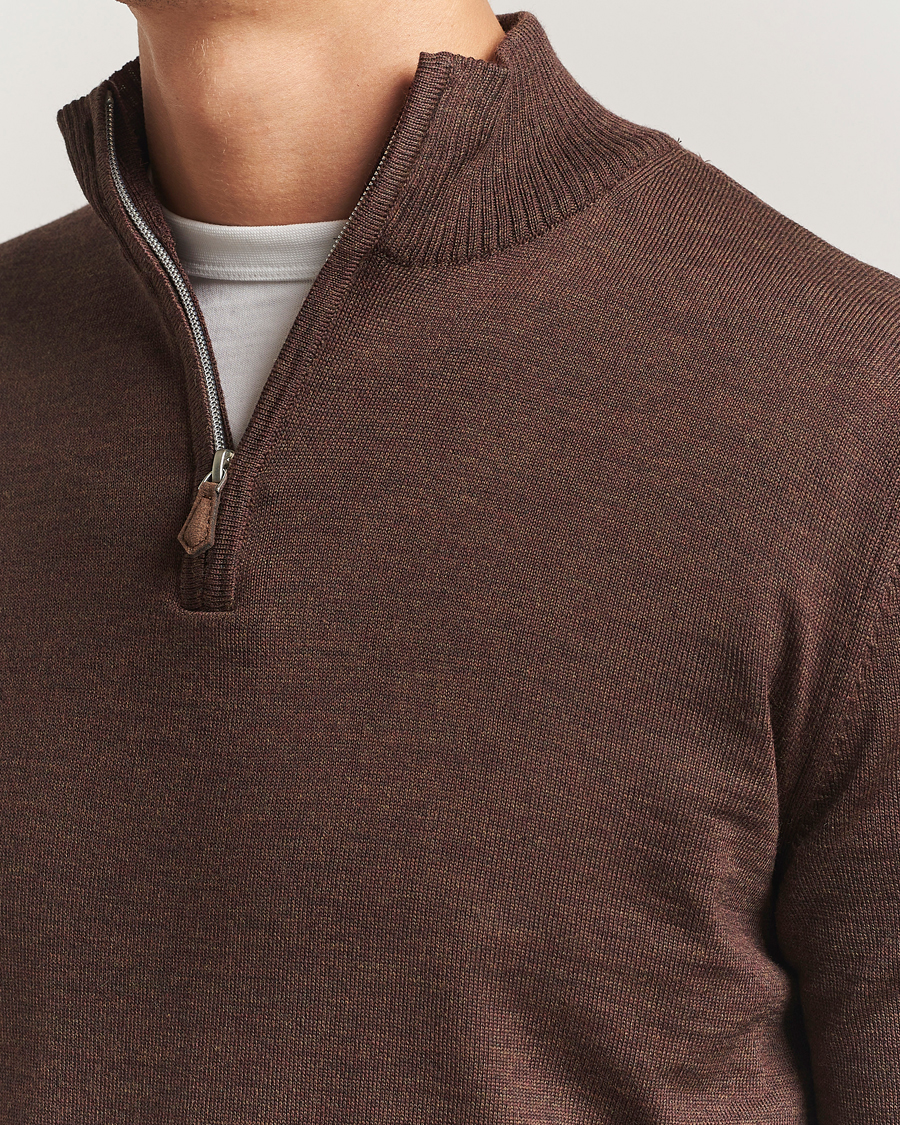 Heren | Truien | Stenströms | Merino Half-Zip Dark Brown