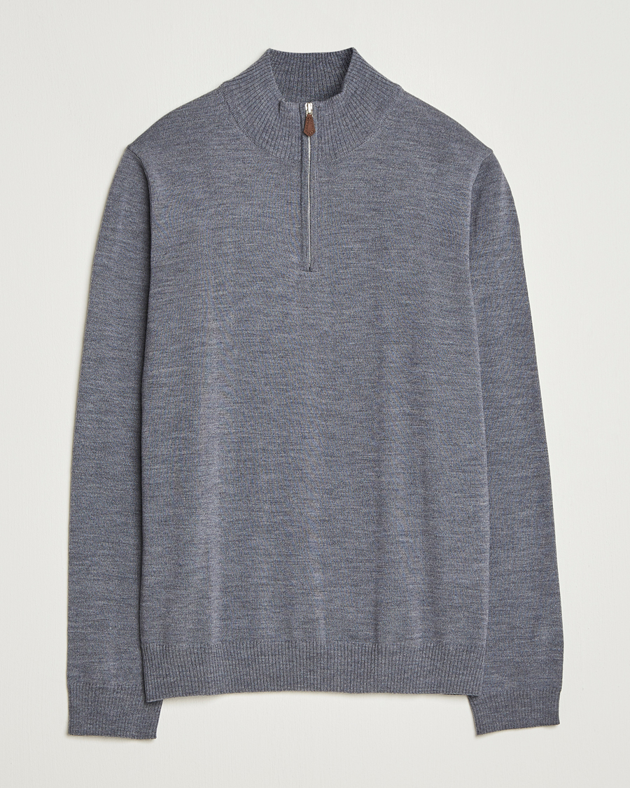 Heren | Truien | Stenströms | Merino Half-Zip Grey