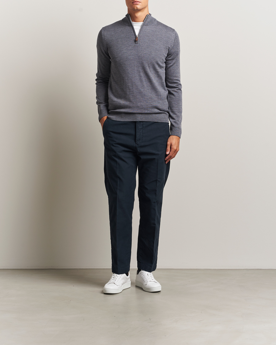 Heren | Truien | Stenströms | Merino Half-Zip Grey