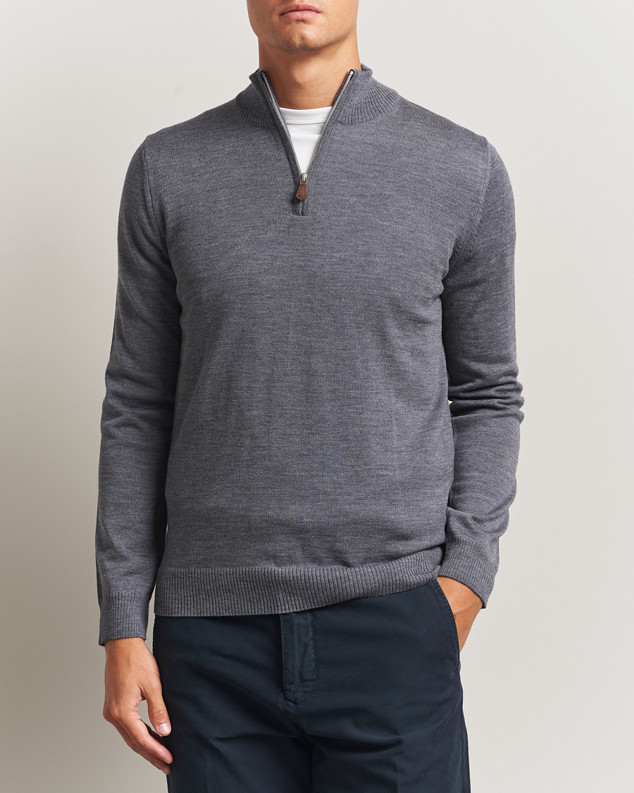 Heren | Truien | Stenströms | Merino Half-Zip Grey