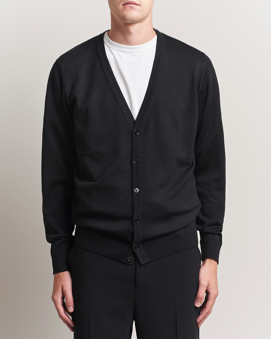 Heren | Truien | Stenströms | Merino Cardigan Black