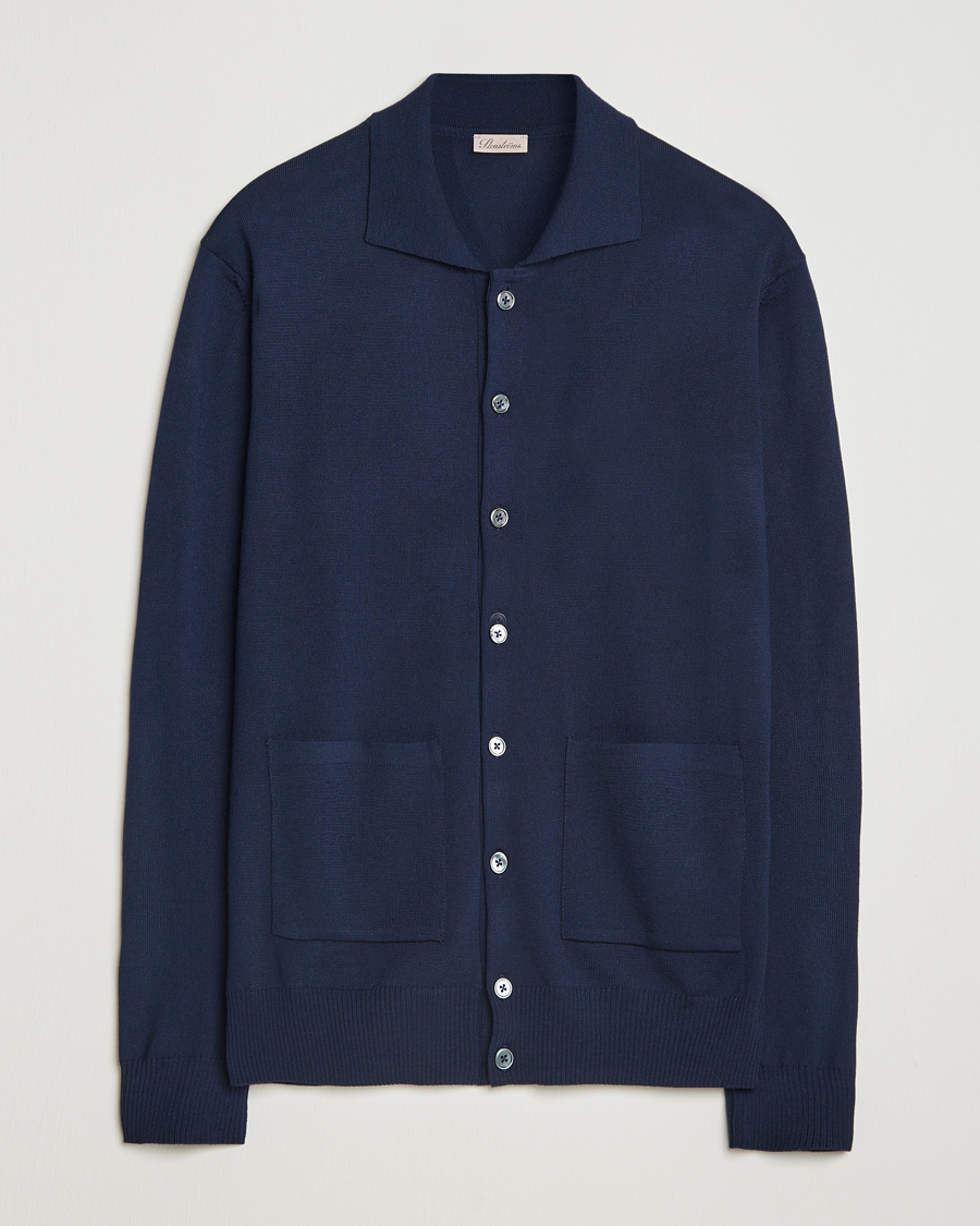 Heren | Truien | Stenströms | Merino Pocket Cardigan Navy
