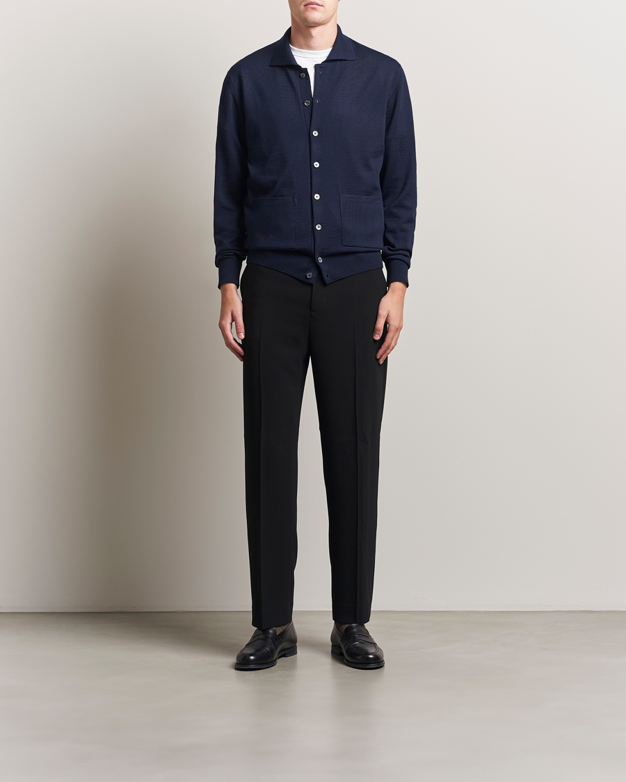 Heren | Truien | Stenströms | Merino Pocket Cardigan Navy