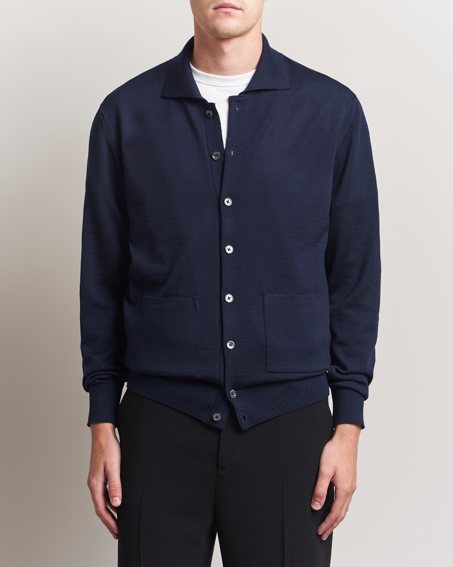 Heren | Truien | Stenströms | Merino Pocket Cardigan Navy
