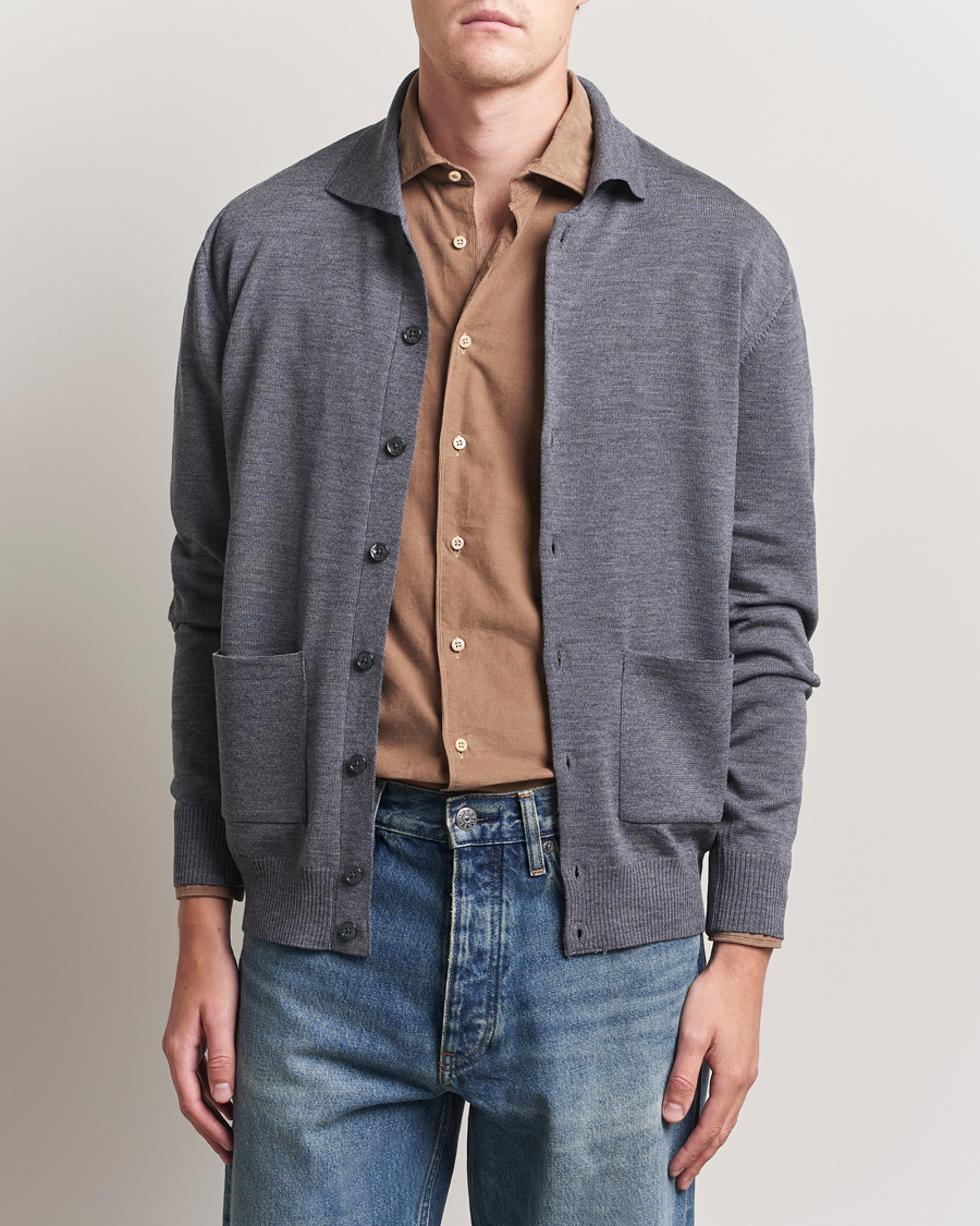 Heren | Truien | Stenströms | Merino Pocket Cardigan Grey