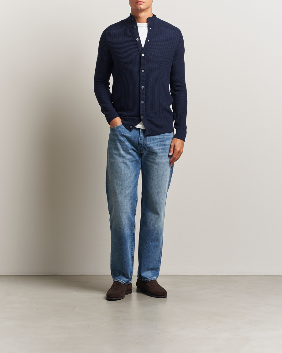 Heren | Truien | Stenströms | Knitted Structure Cardigan Navy