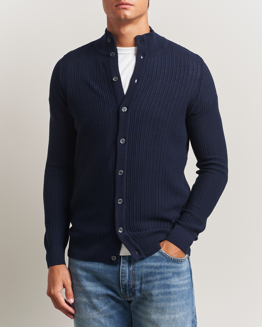 Heren | Truien | Stenströms | Knitted Structure Cardigan Navy