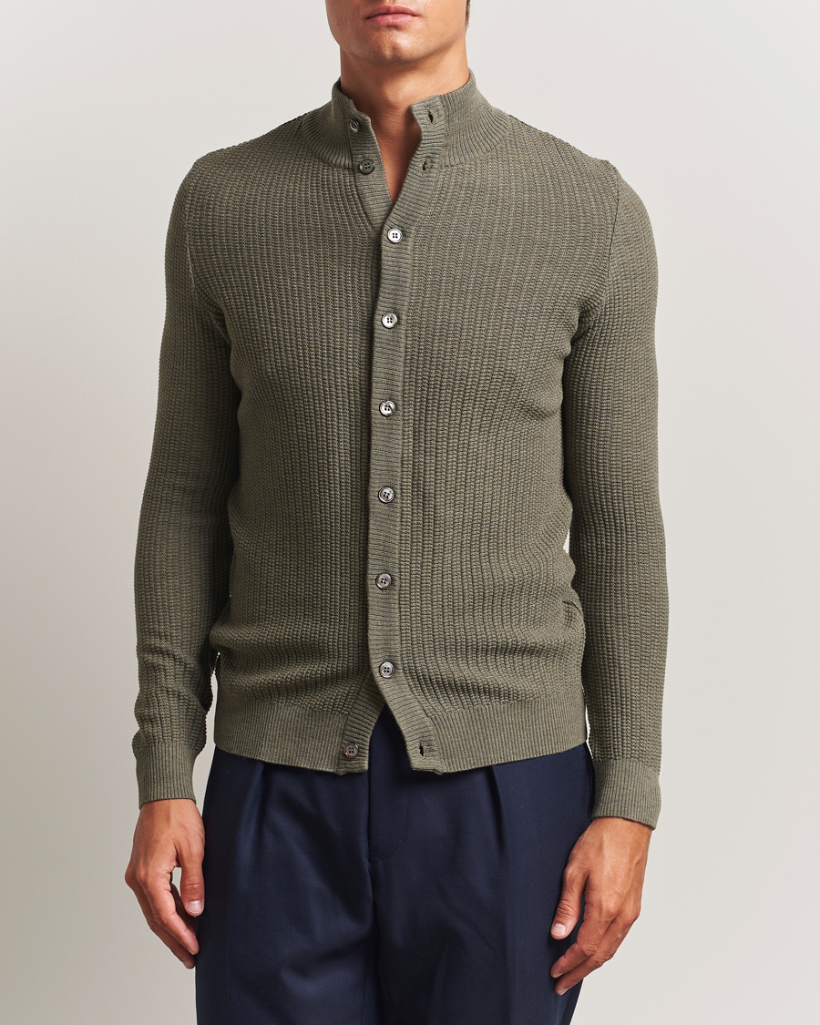 Heren | Truien | Stenströms | Knitted Structure Cardigan Green