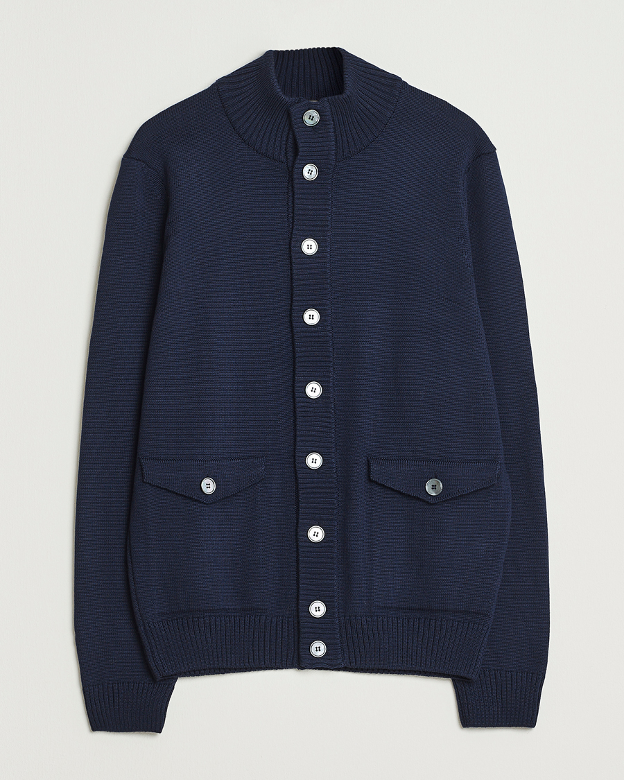 Heren | Truien | Stenströms | Chunky Knitted Merino Cardigan Navy