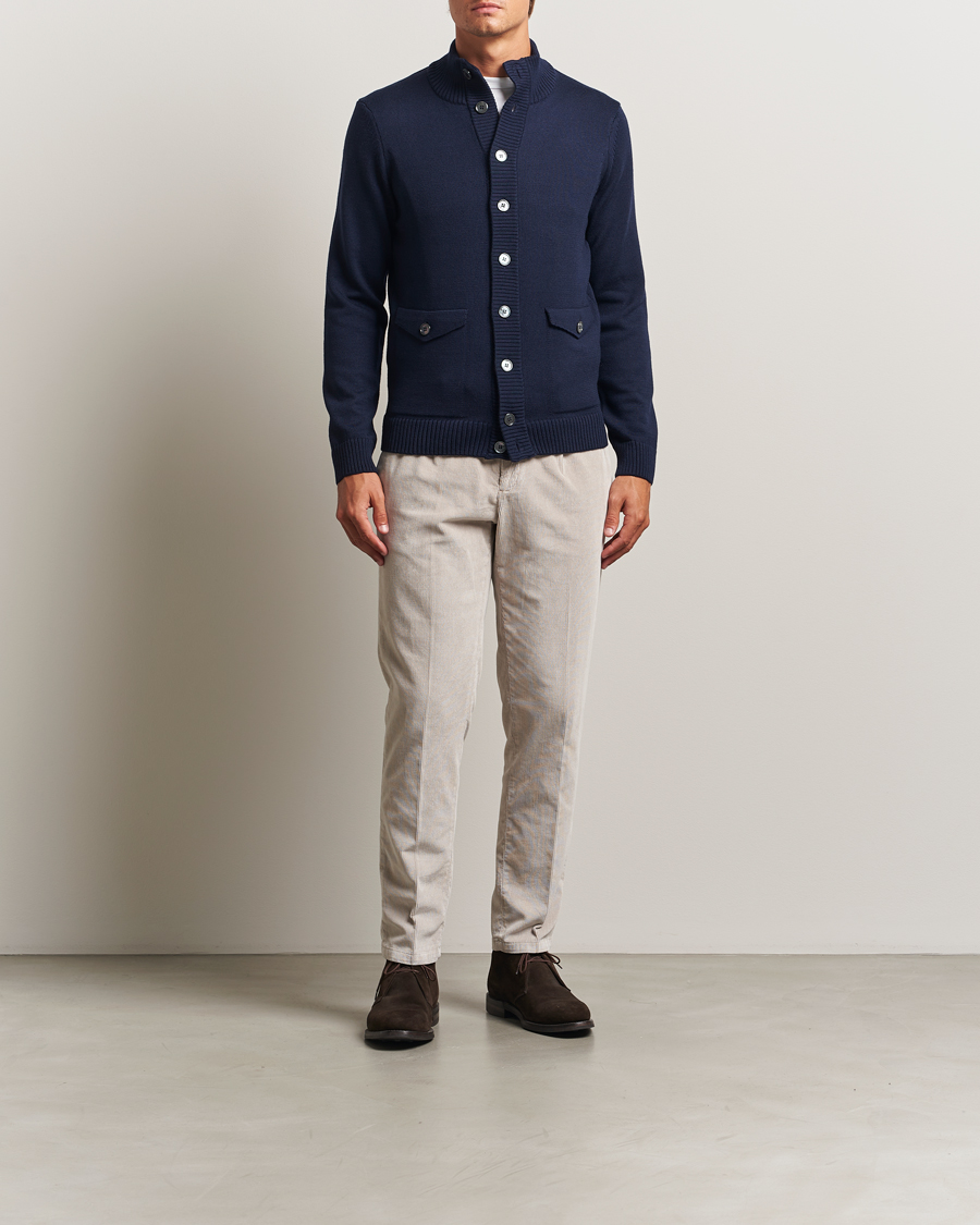 Heren | Truien | Stenströms | Chunky Knitted Merino Cardigan Navy
