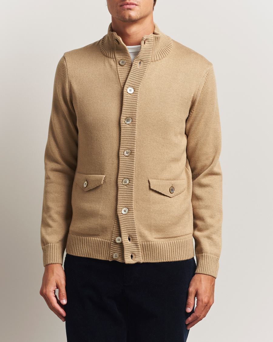 Heren | Truien | Stenströms | Chunky Knitted Merino Cardigan Beige