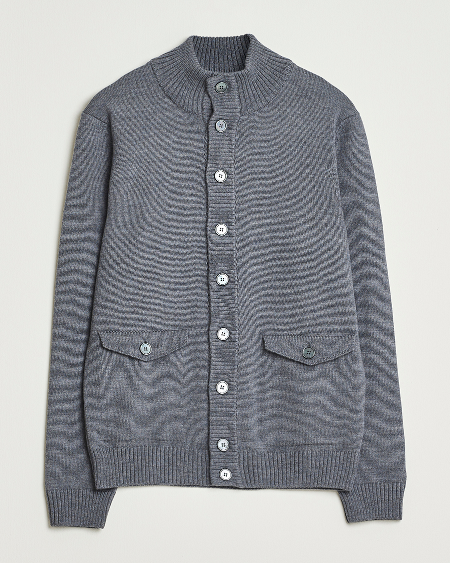Heren | Truien | Stenströms | Chunky Knitted Merino Cardigan Grey