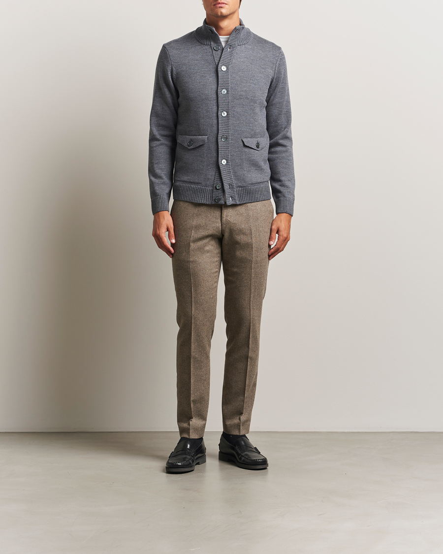 Heren | Truien | Stenströms | Chunky Knitted Merino Cardigan Grey