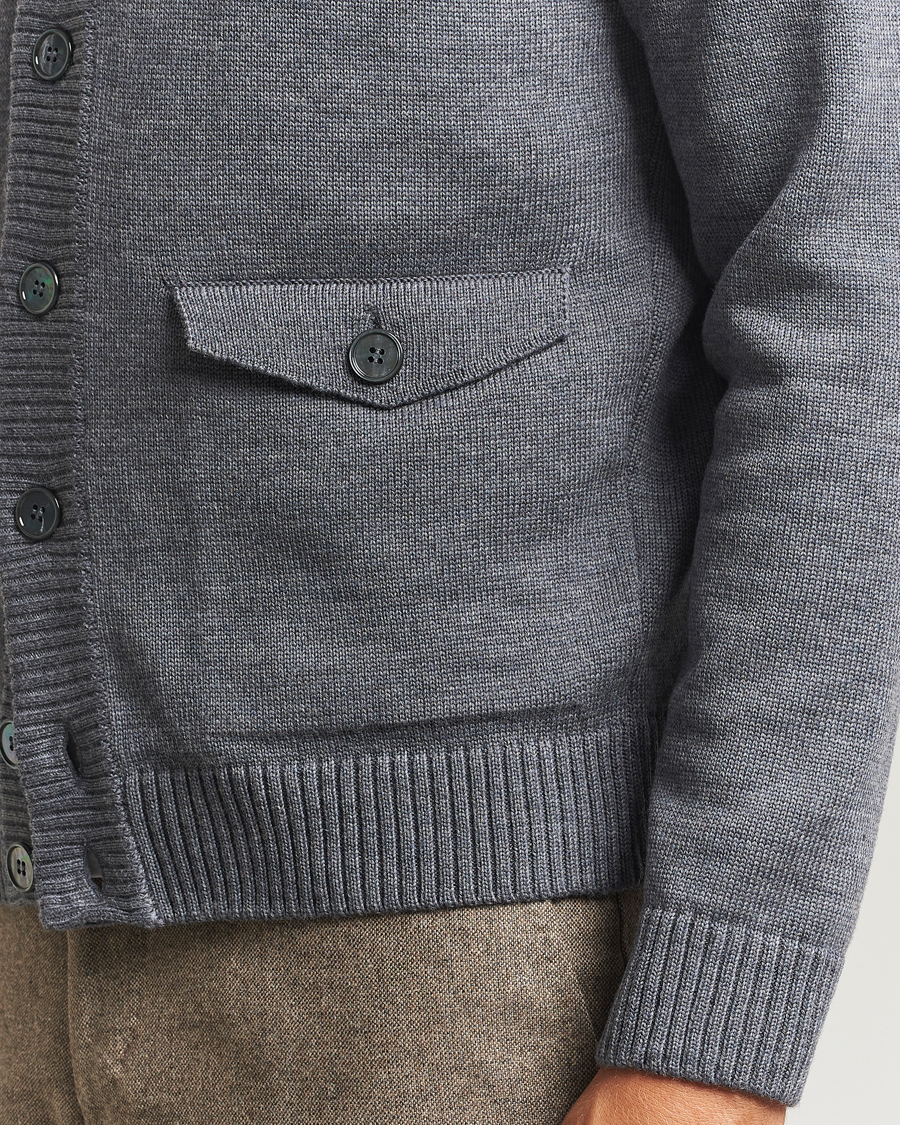 Heren | Truien | Stenströms | Chunky Knitted Merino Cardigan Grey