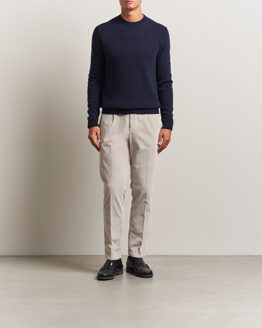 Heren | Truien | Stenströms | Brushed Merino Crew Neck Navy