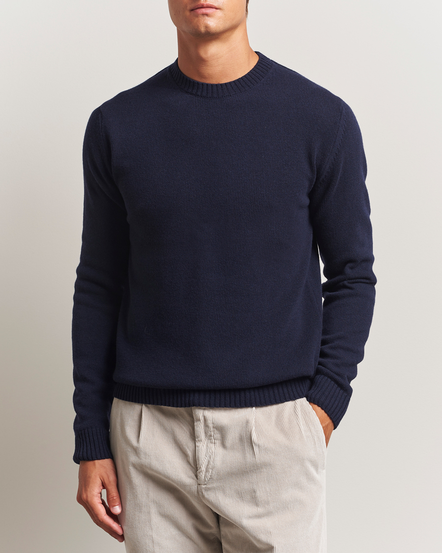 Heren | Truien | Stenströms | Brushed Merino Crew Neck Navy