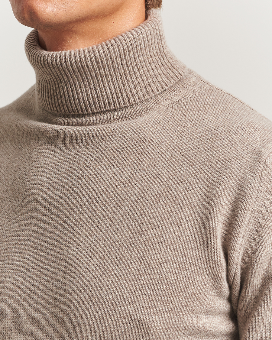 Heren | Truien | Stenströms | Brushed Merino Rollneck Light Brown