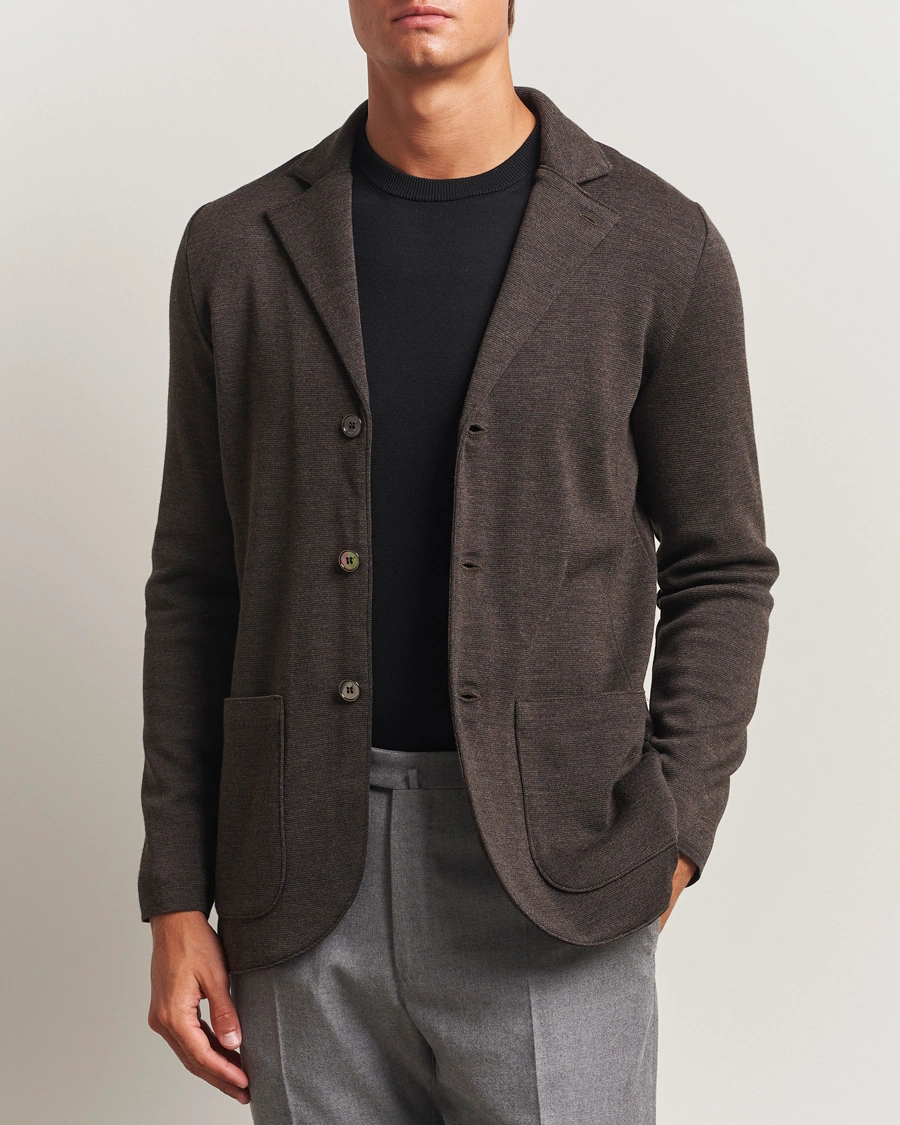 Heren | Blazers | Stenströms | Milano Knitted Merino Blazer Dark Brown