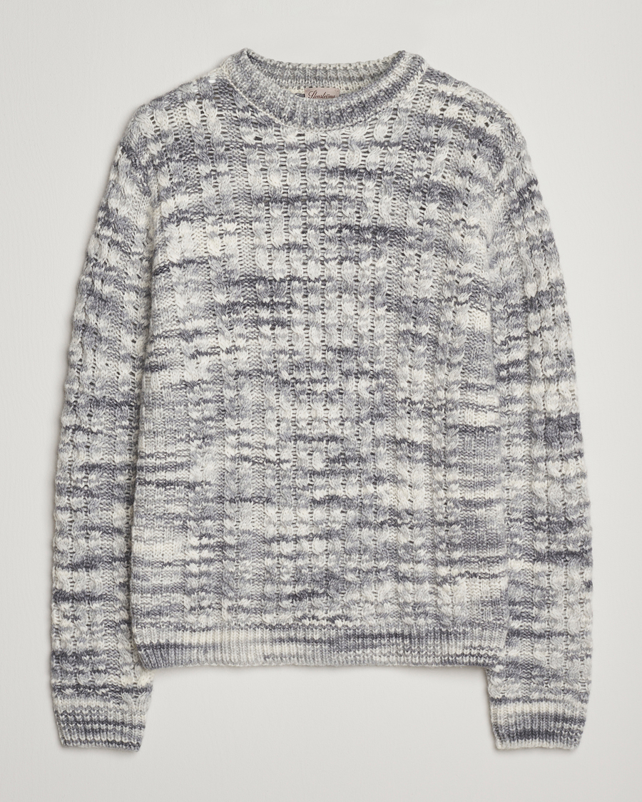 Heren | Truien | Stenströms | Alpacka Cable Knitted Crew Neck Grey