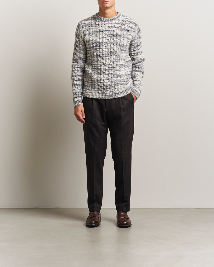 Heren | Truien | Stenströms | Alpacka Cable Knitted Crew Neck Grey
