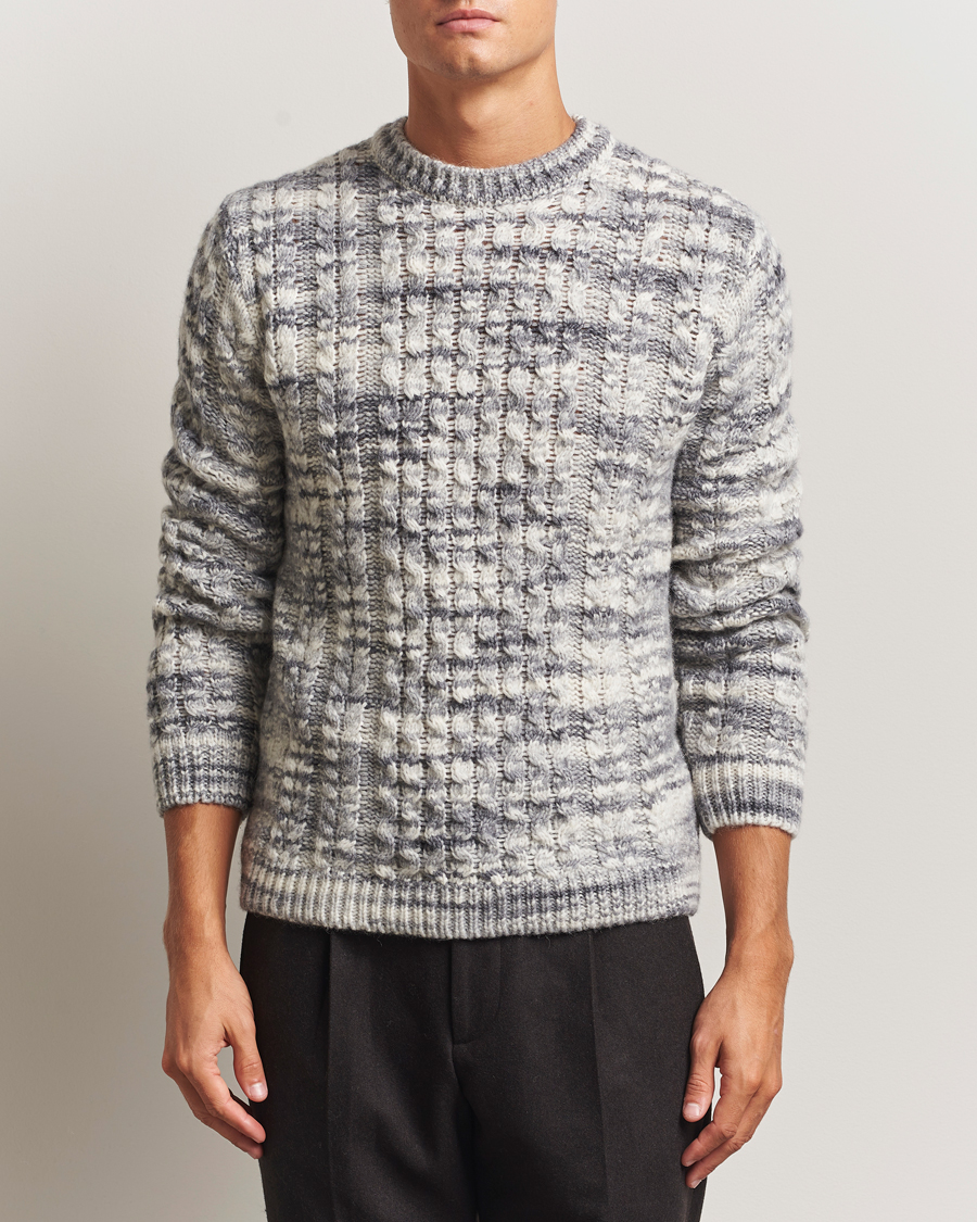 Heren | Truien | Stenströms | Alpacka Cable Knitted Crew Neck Grey