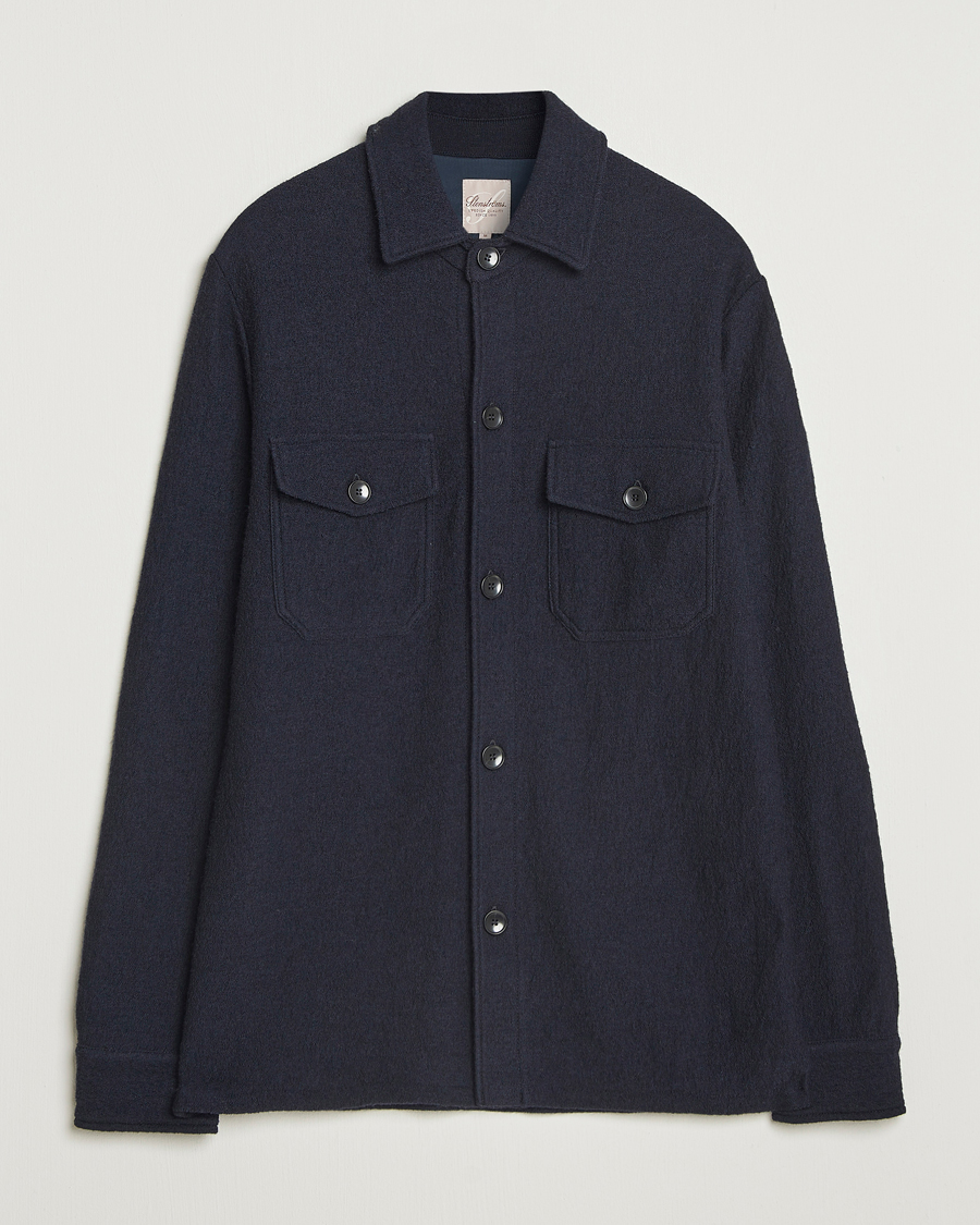 Heren | Overhemden | Stenströms | Felted Wool Overshirt Navy
