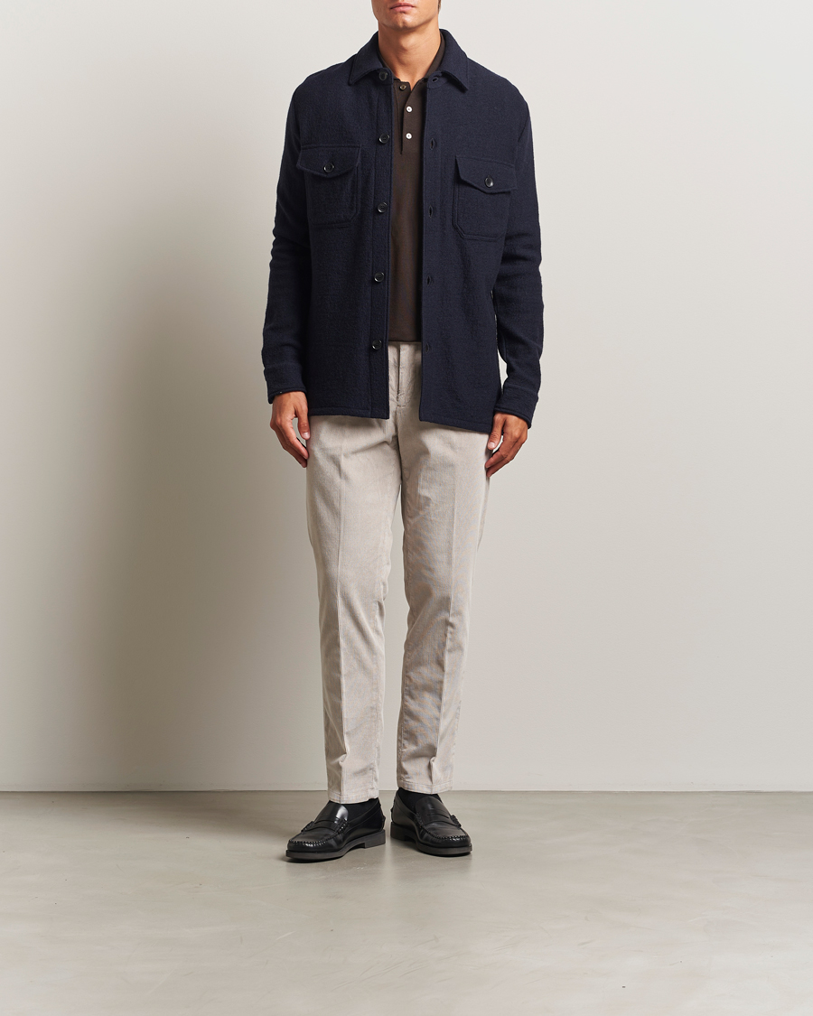 Heren | Overhemden | Stenströms | Felted Wool Overshirt Navy