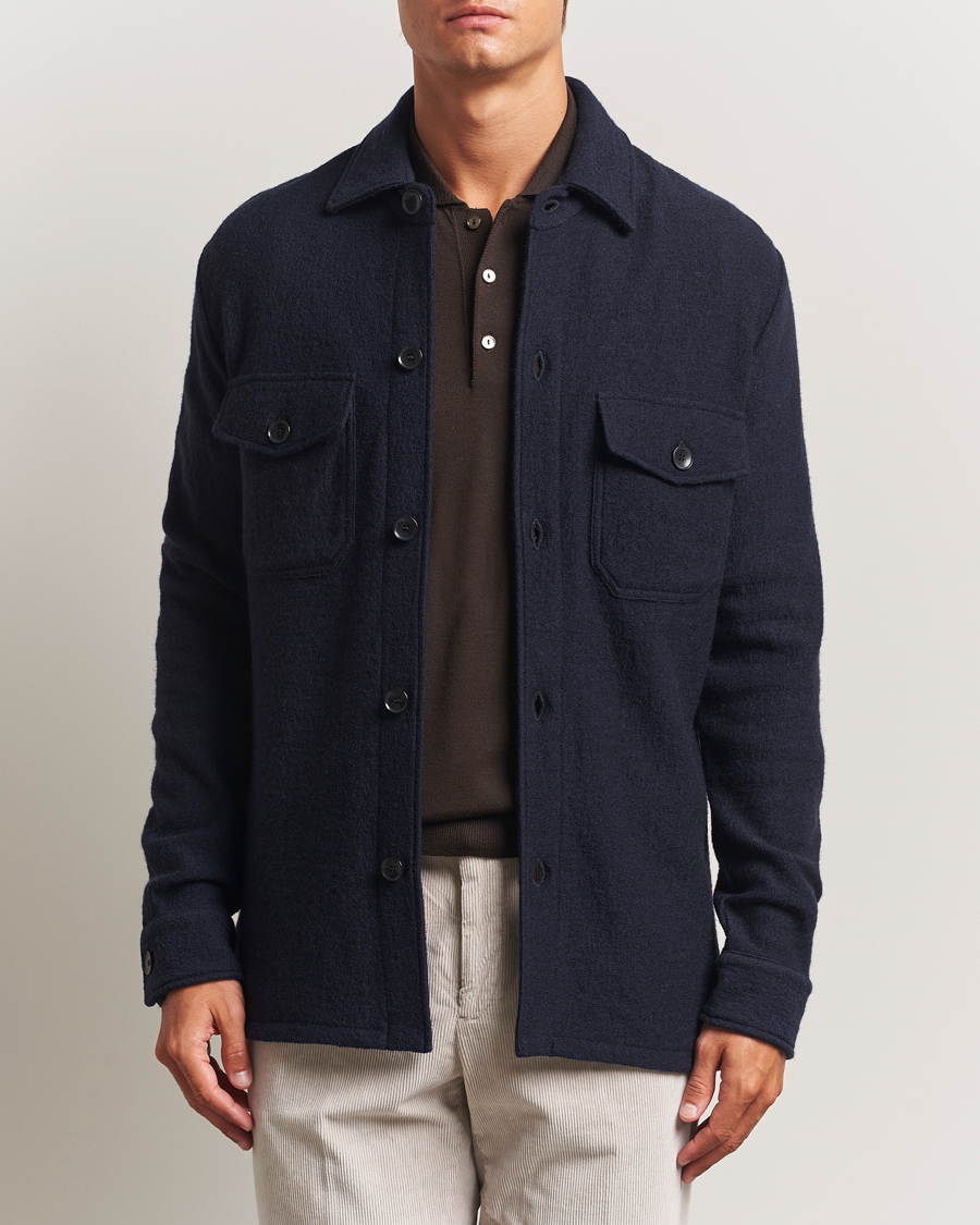 Heren | Overhemden | Stenströms | Felted Wool Overshirt Navy