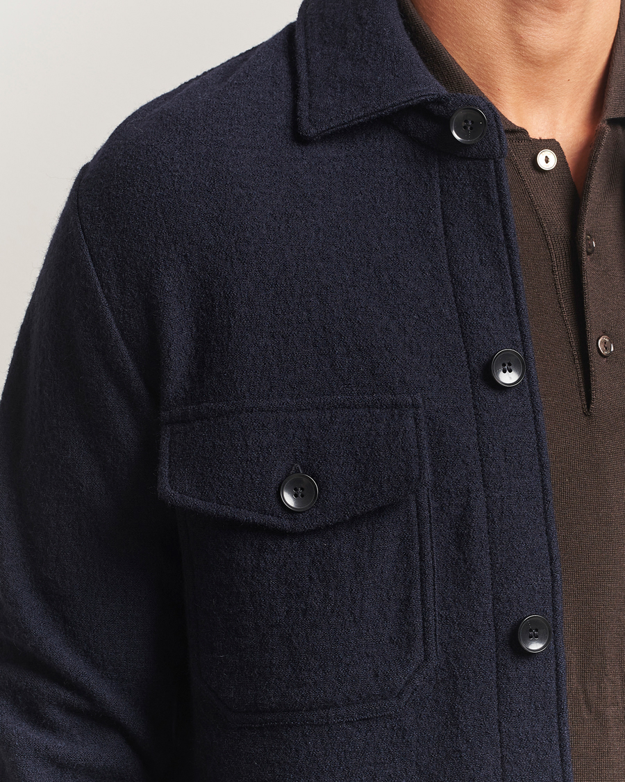 Heren | Overhemden | Stenströms | Felted Wool Overshirt Navy