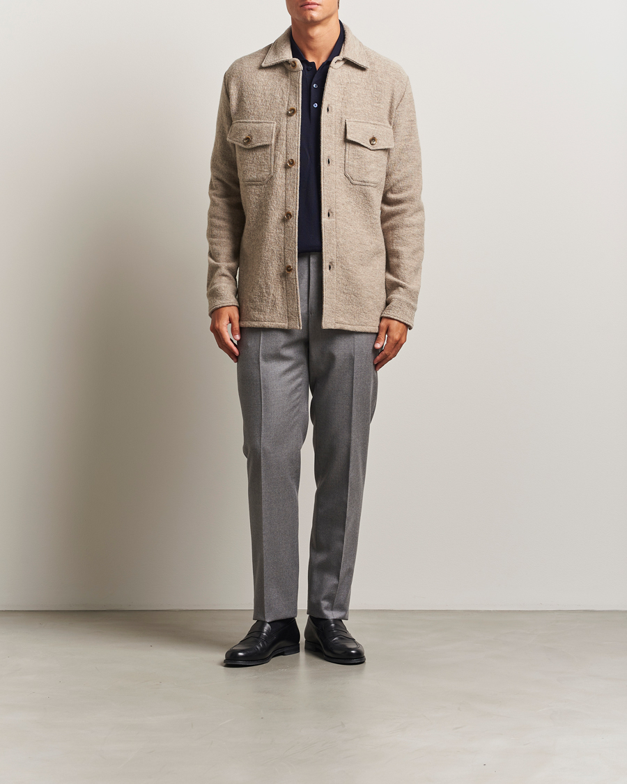 Heren | Overhemden | Stenströms | Felted Wool Overshirt Beige