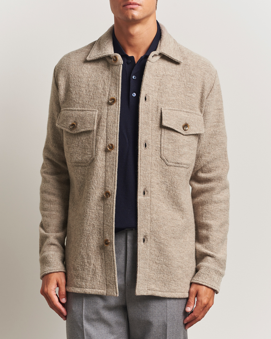 Heren | Overhemden | Stenströms | Felted Wool Overshirt Beige