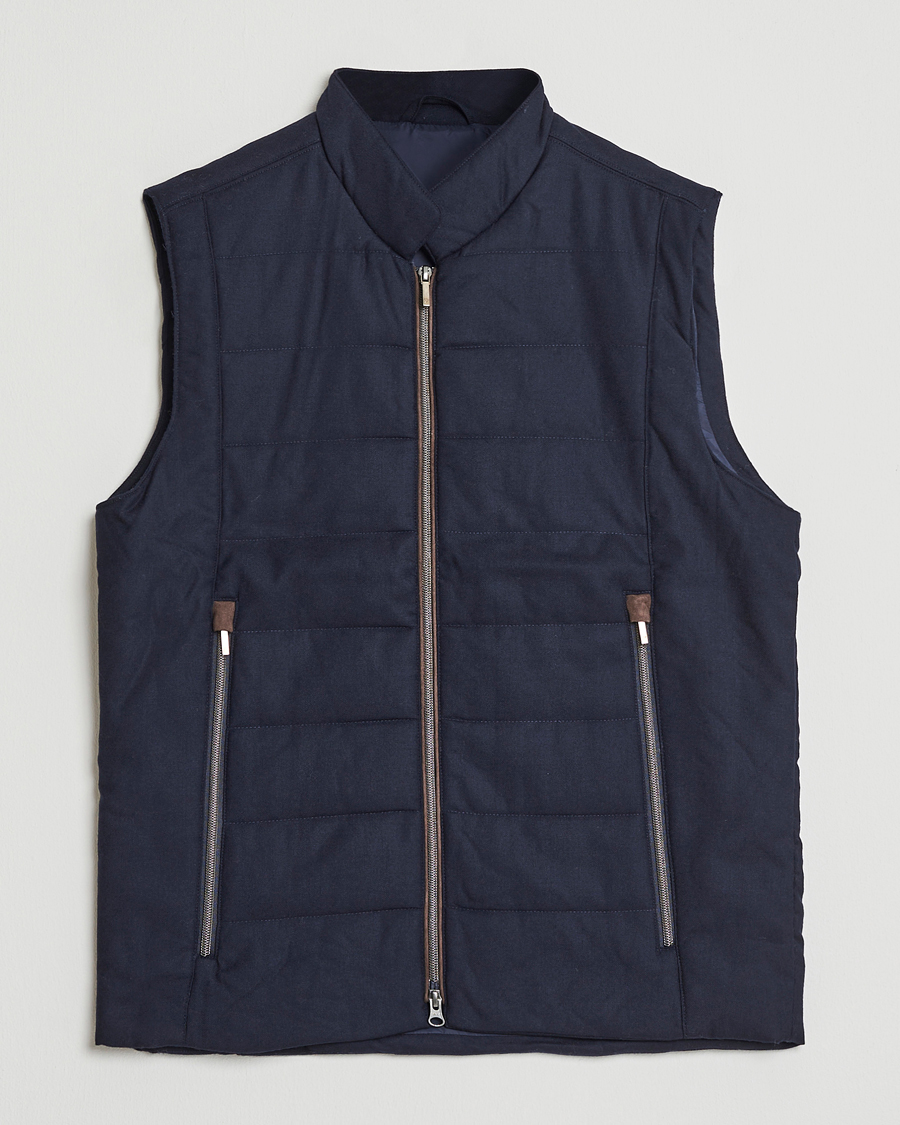 Heren | Gilets | Stenströms | Wool Alcantara Detail Light Padded Vest Navy