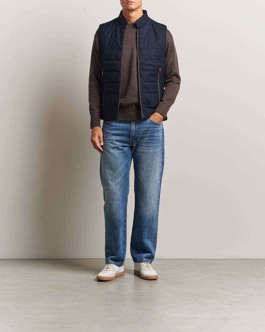 Heren | Gilets | Stenströms | Wool Alcantara Detail Light Padded Vest Navy