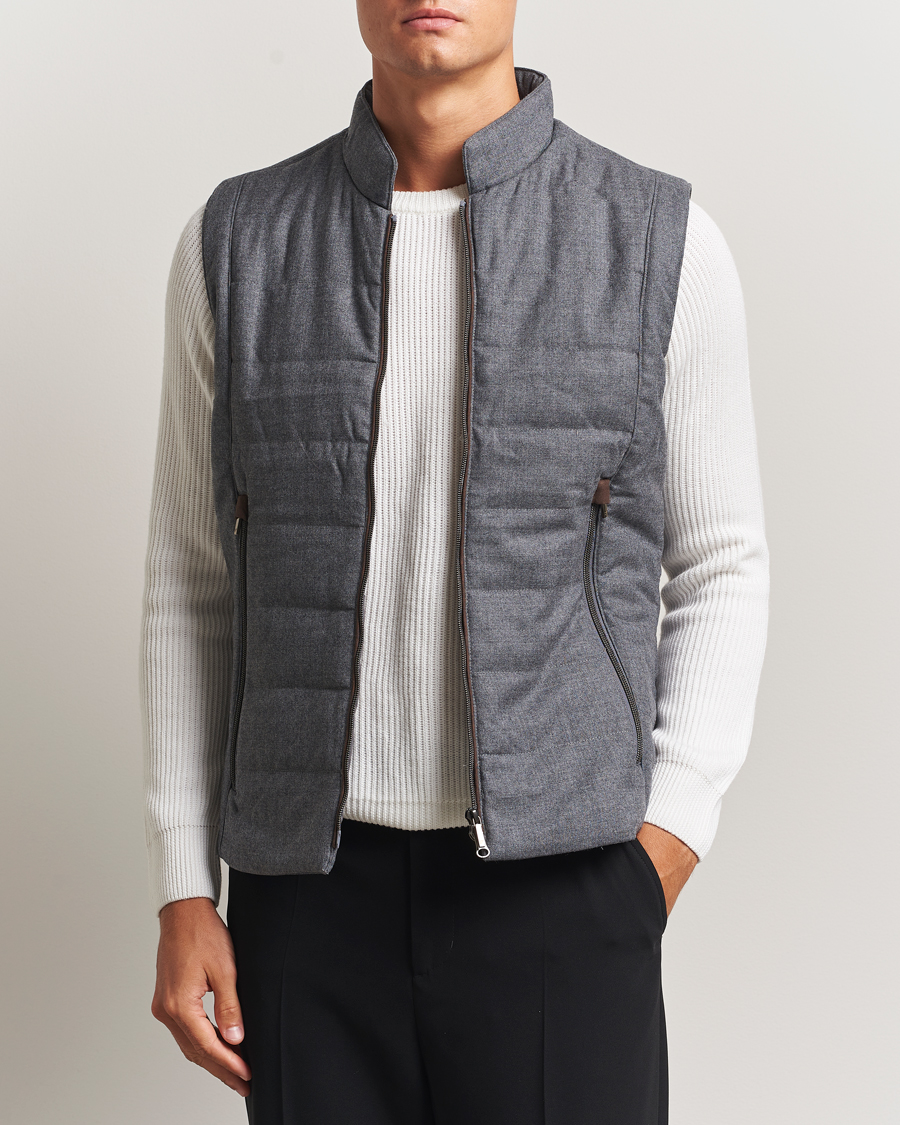 Heren | Gilets | Stenströms | Wool Alcantara Detail Light Padded Vest Grey