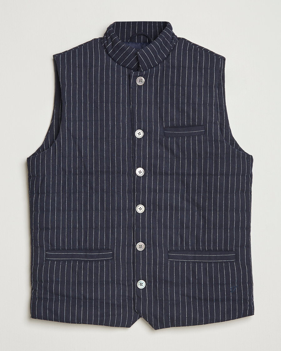 Heren | Gilets | Stenströms | Wool Pinstripe Padded Vest Blue