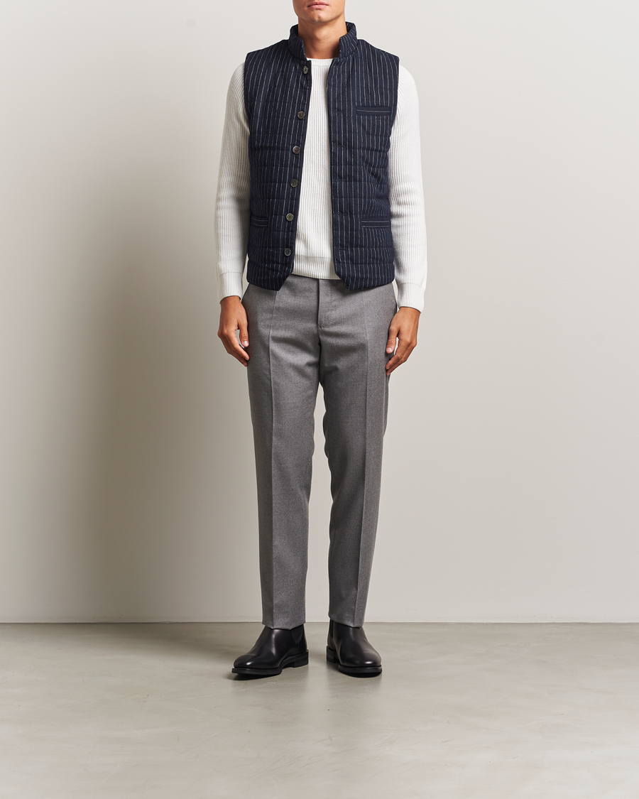 Heren | Gilets | Stenströms | Wool Pinstripe Padded Vest Blue