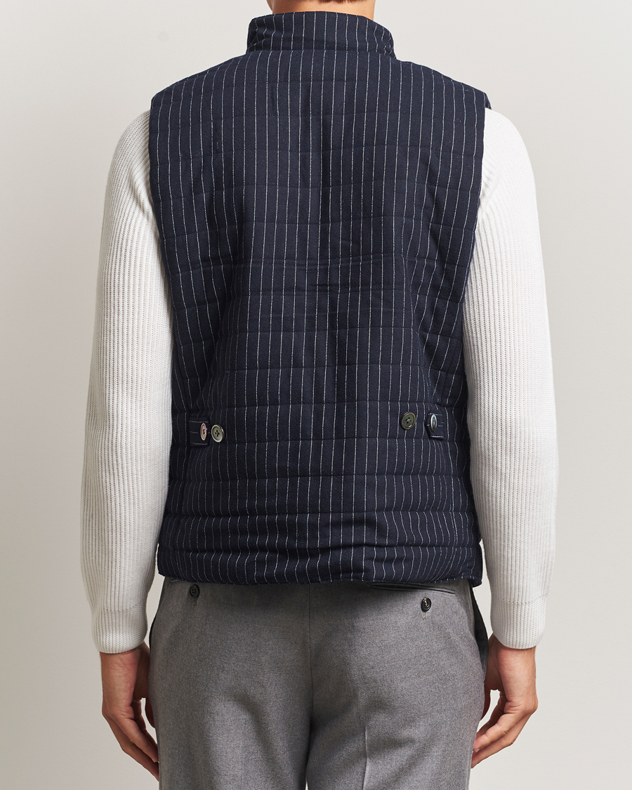 Heren | Gilets | Stenströms | Wool Pinstripe Padded Vest Blue