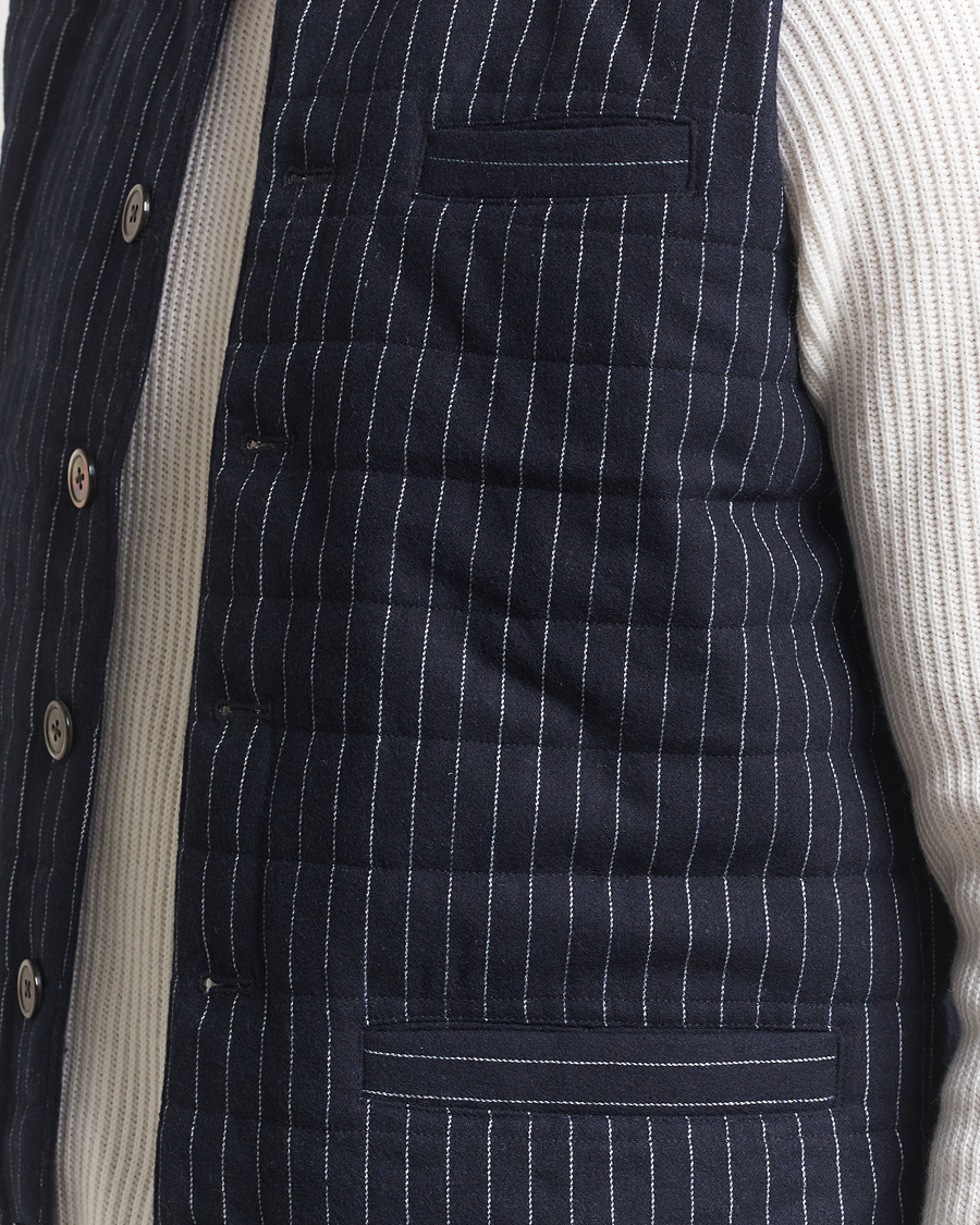 Heren | Gilets | Stenströms | Wool Pinstripe Padded Vest Blue