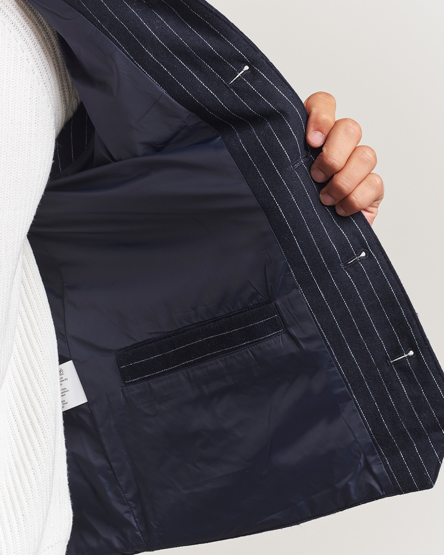 Heren | Gilets | Stenströms | Wool Pinstripe Padded Vest Blue