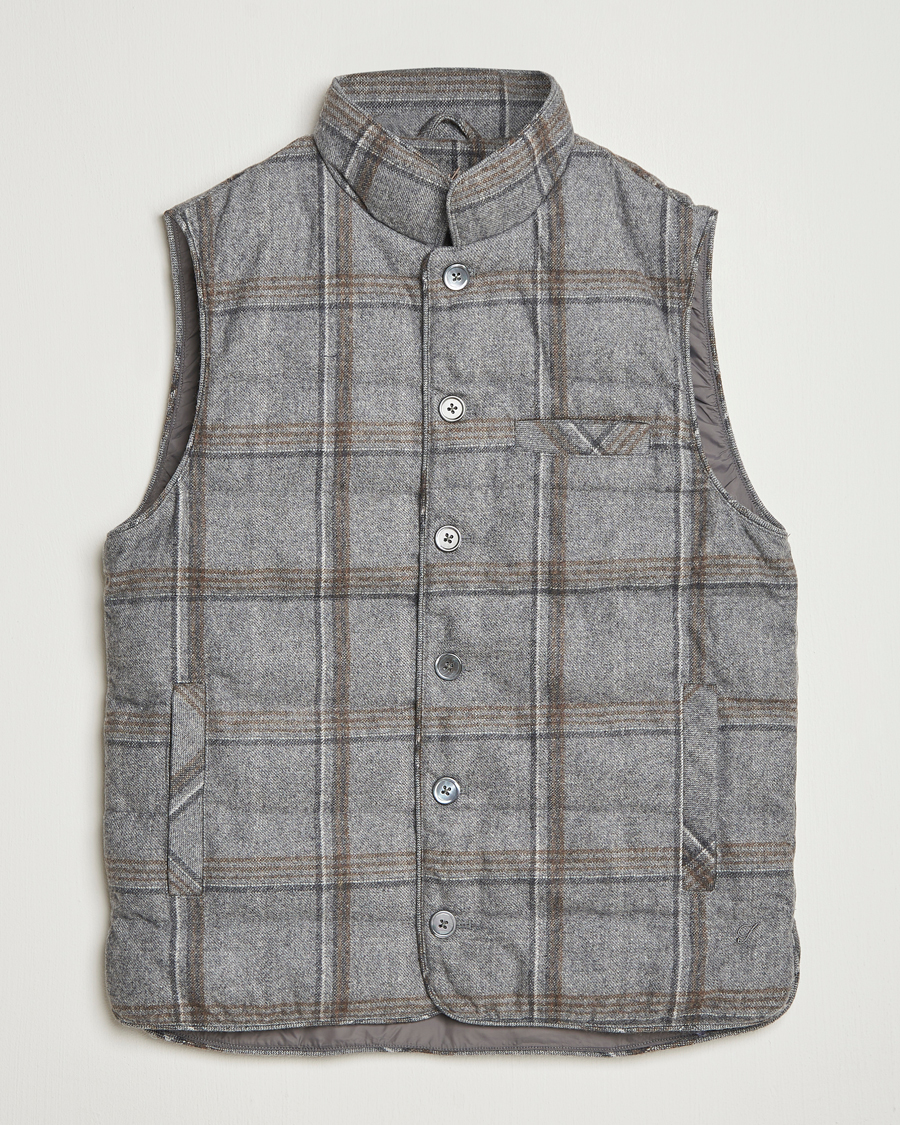 Heren | Gilets | Stenströms | Check Wool Padded Vest Grey