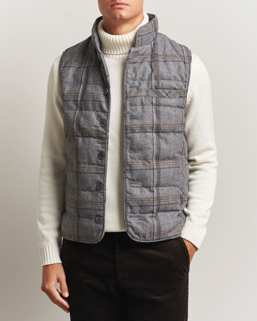 Heren | Gilets | Stenströms | Check Wool Padded Vest Grey