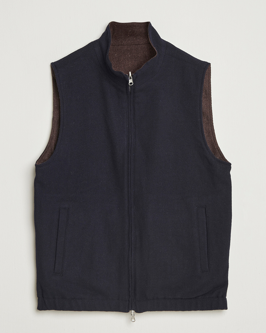 Heren | Gilets | Stenströms | Reversible Wool Vest Navy