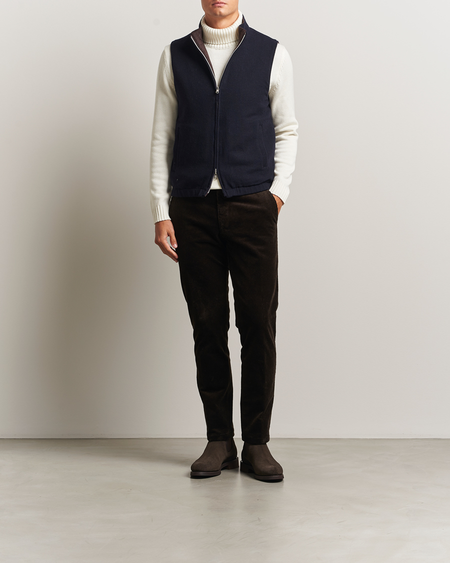 Heren | Gilets | Stenströms | Reversible Wool Vest Navy