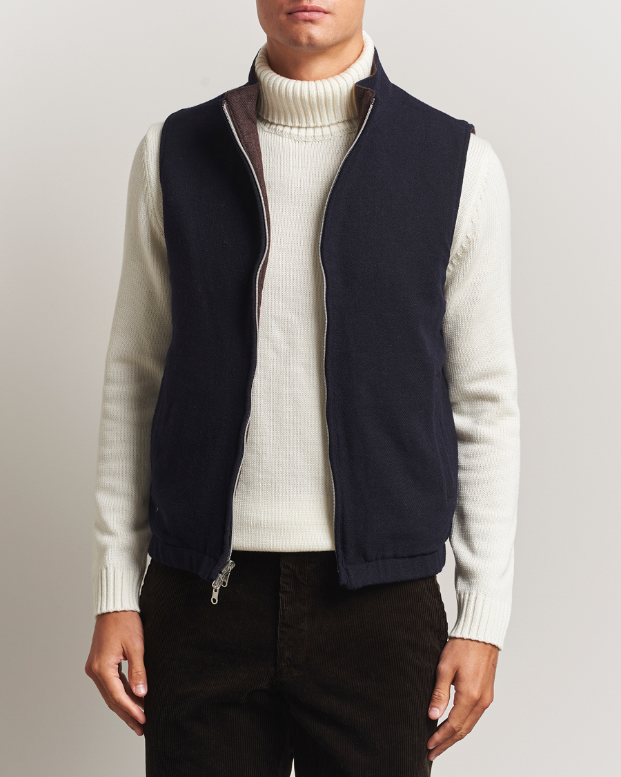 Heren | Gilets | Stenströms | Reversible Wool Vest Navy
